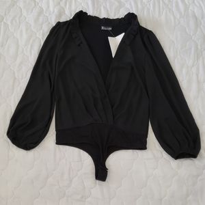 Ruffle neck body suit